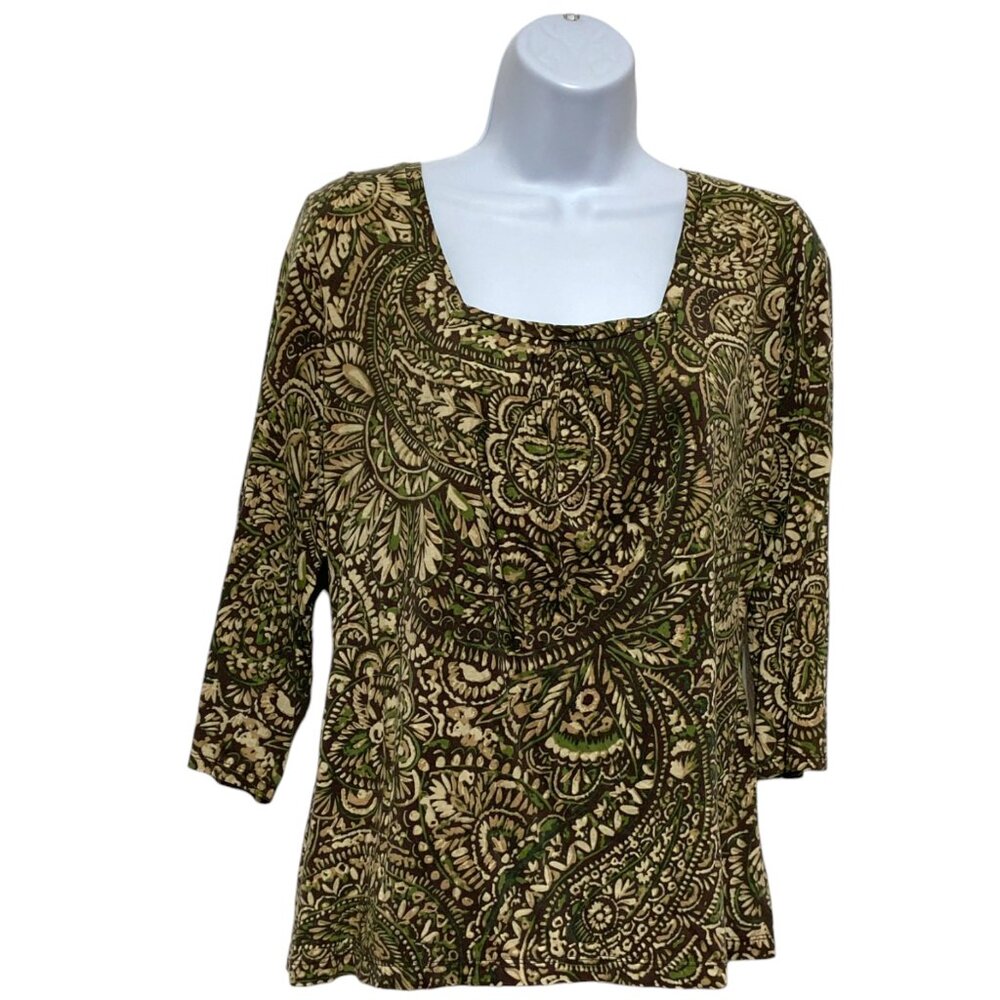 Liz Claiborne-Women's Large Pullover Top Half Sleeve Multi-Color Design-Cotton